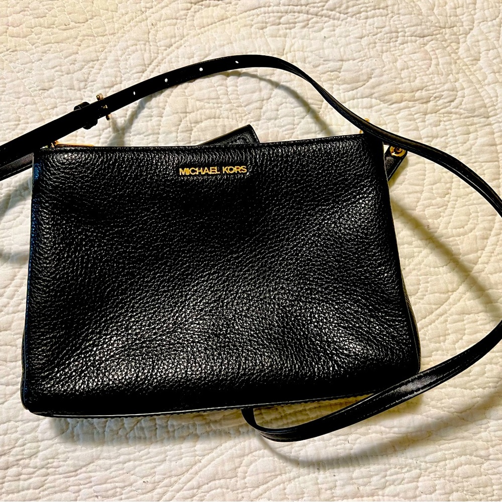 Michael Kors Trisha Triple Compartment Signature Logo Crossbody MK Bag